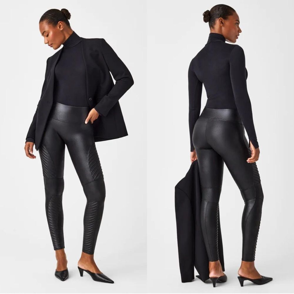 SPANX Faux Leather Edgy Moto Ankle Length Leggings in Black Size Medium 20136R